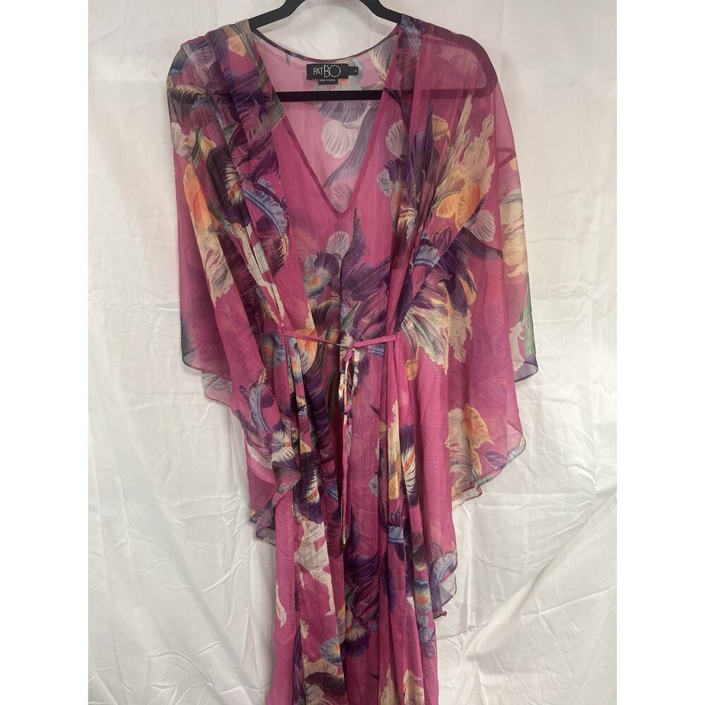 PatBO Grace Asymmetric Floral-Print Gauze Kaftan Bathing Suit Cover Up Summer XS - Picture 3 of 6